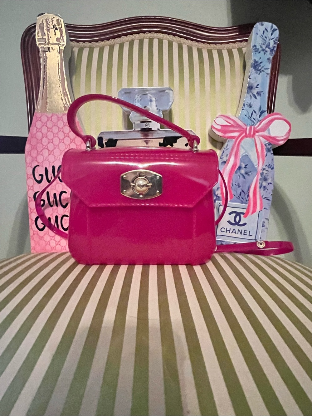 Furla Hot Pink Patent Leather Crossbody Top-Handle with Crossbody